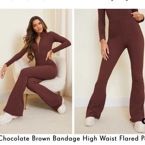 NWOT Chocolate Brown Bandage High Waist Flared Pants